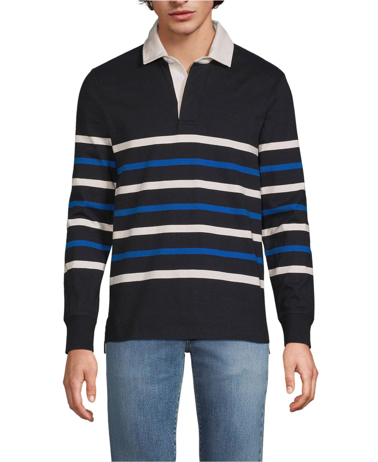 Lands' End Men's Long Sleeve Stripe Rugby Shirt