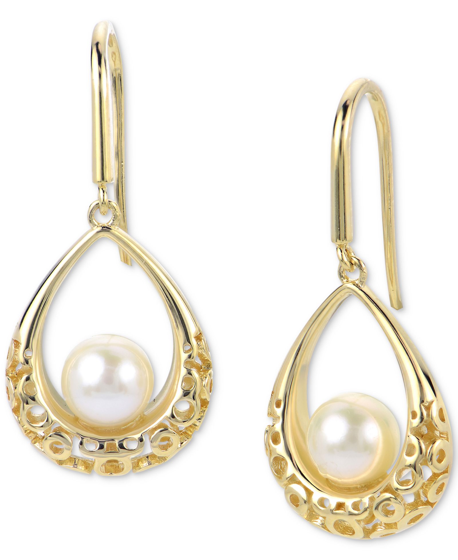 Серьги Macy's Cultured Freshwater Pearl (6mm) Textured Teardrop Drop в 14k Gold-Plated Sterling Silver