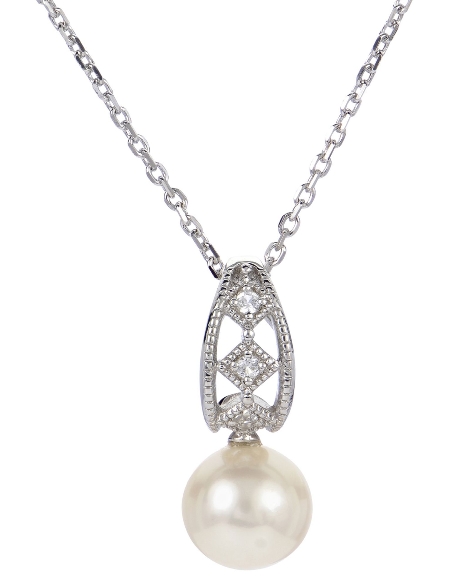 Подвеска-ожерелье с жемчугом Cultured Freshwater Pearl 8mm и White Sapphire в Sterling Silver