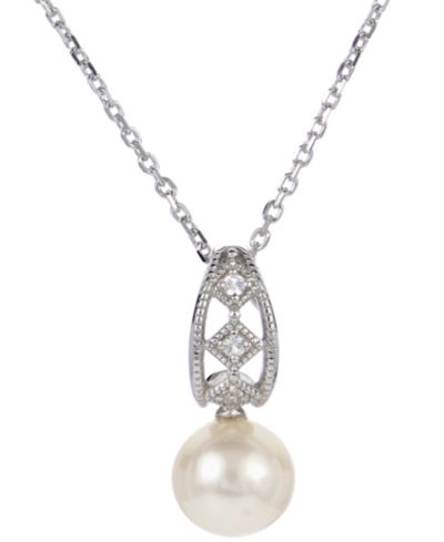 Подвеска-ожерелье с жемчугом Cultured Freshwater Pearl 8mm и White Sapphire в Sterling Silver