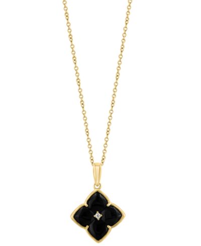 Подвеска EFFY® Onyx & Diamond Accent Flower 18" в 14k Gold