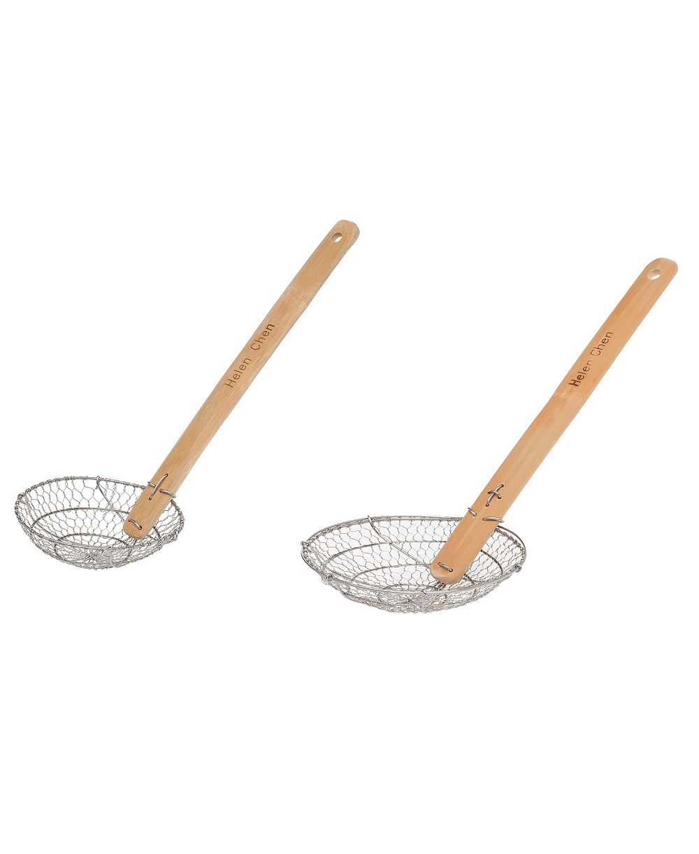 Helen’s Asian Kitchen Spider Strainer, Stainless Steel Mesh with Natural Bamboo Handle, 1 each 7" and 5" Baskets
