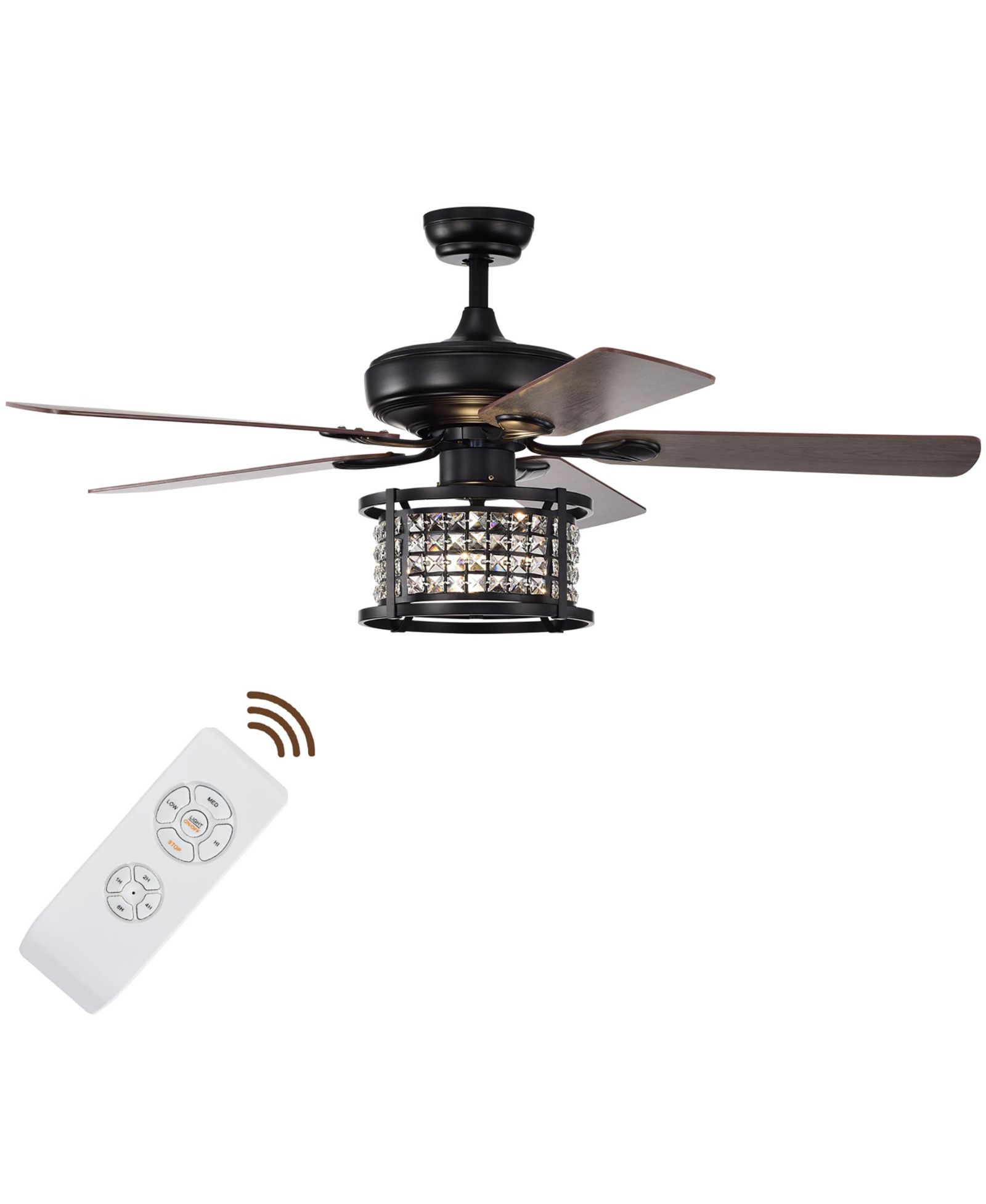 52'' Ceiling Fan with Light Reversible Crystal Fan Lamp W/Remote