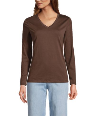 Lands' End Women's Supima Cotton Long Sleeve V-Neck T-Shirt