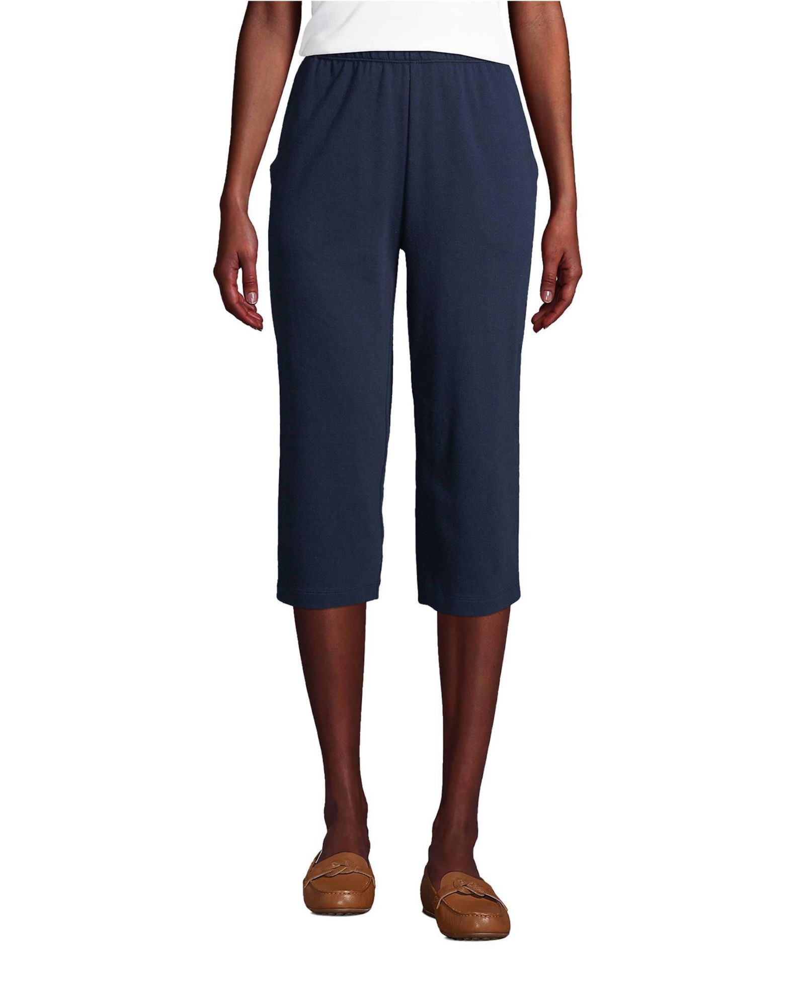 Lands' End Plus Size Sport Knit High Rise Elastic Waist Pull On Capri Pants