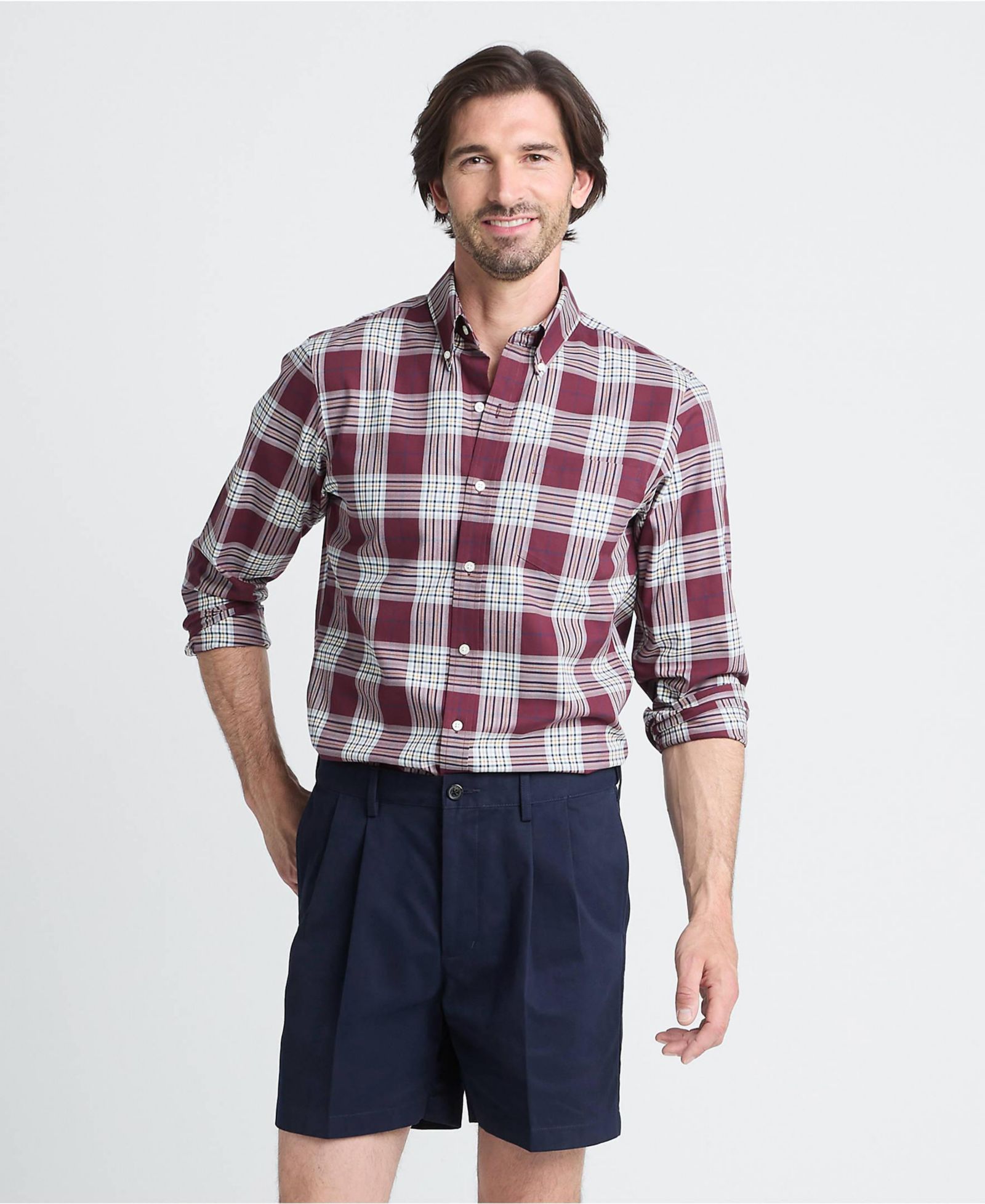 Lands' End Men's No Iron 6" Comfort Waist Pleated Front Chino Short