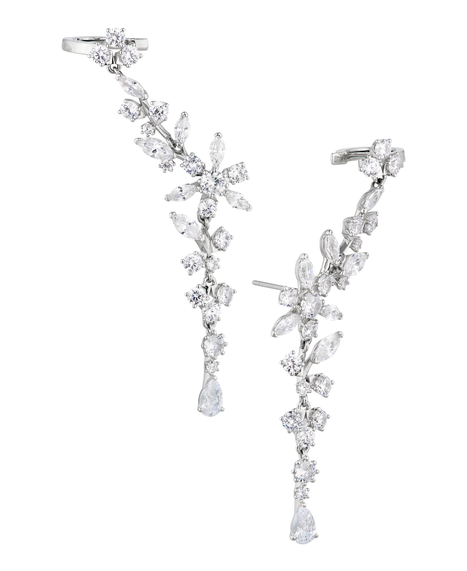 Серьги-подвески Eliot Danori Silver-Tone Cubic Zirconia Flower Climber