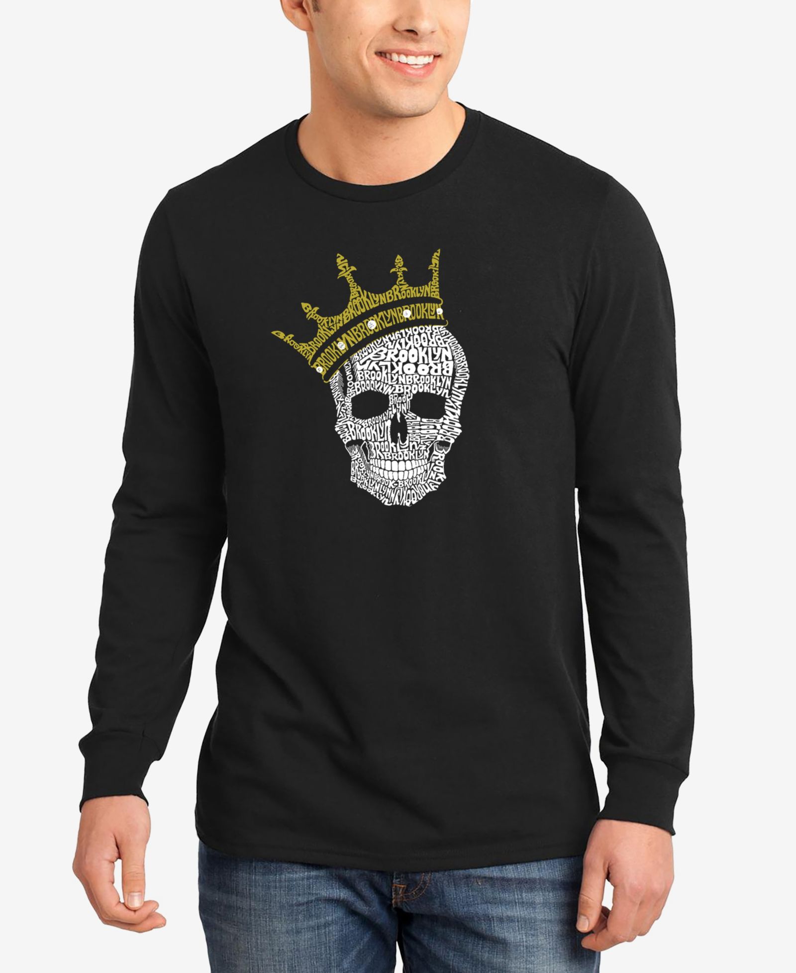 LA Pop Art Men's Brooklyn Crown Word Art Long Sleeve T-shirt