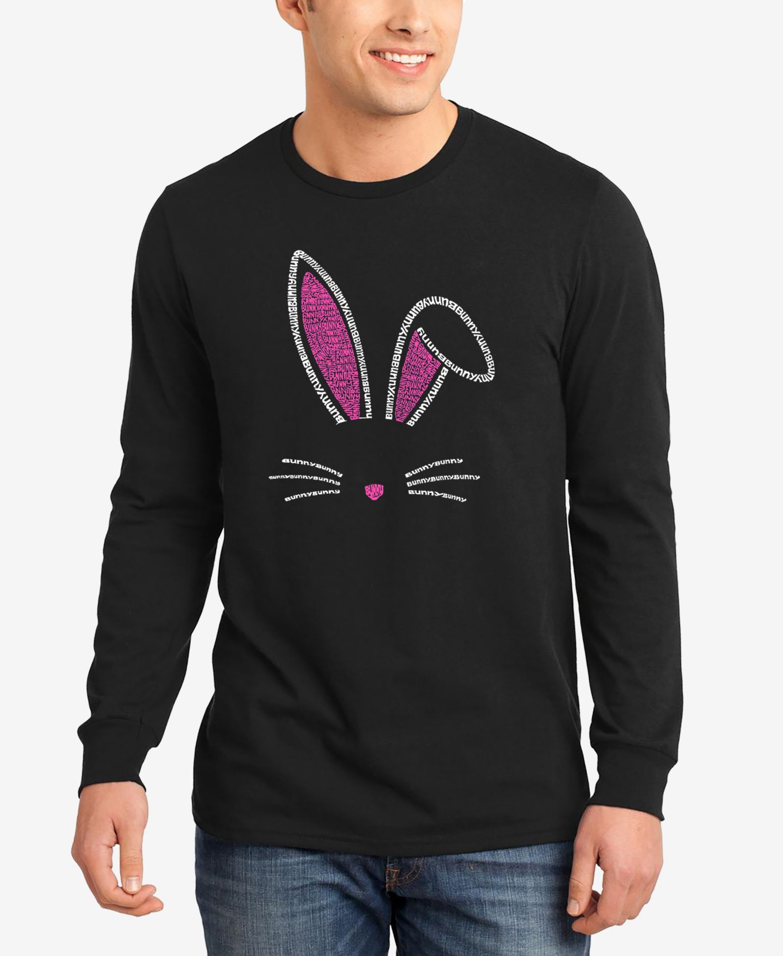 LA Pop Art Men's Rabbit Ears Word Art Long Sleeve T-shirt
