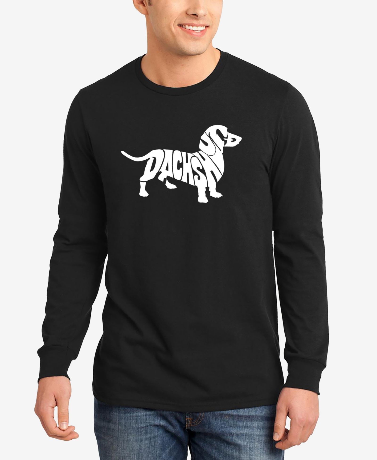 LA Pop Art Men's Dachshund Word Art Long Sleeve T-shirt