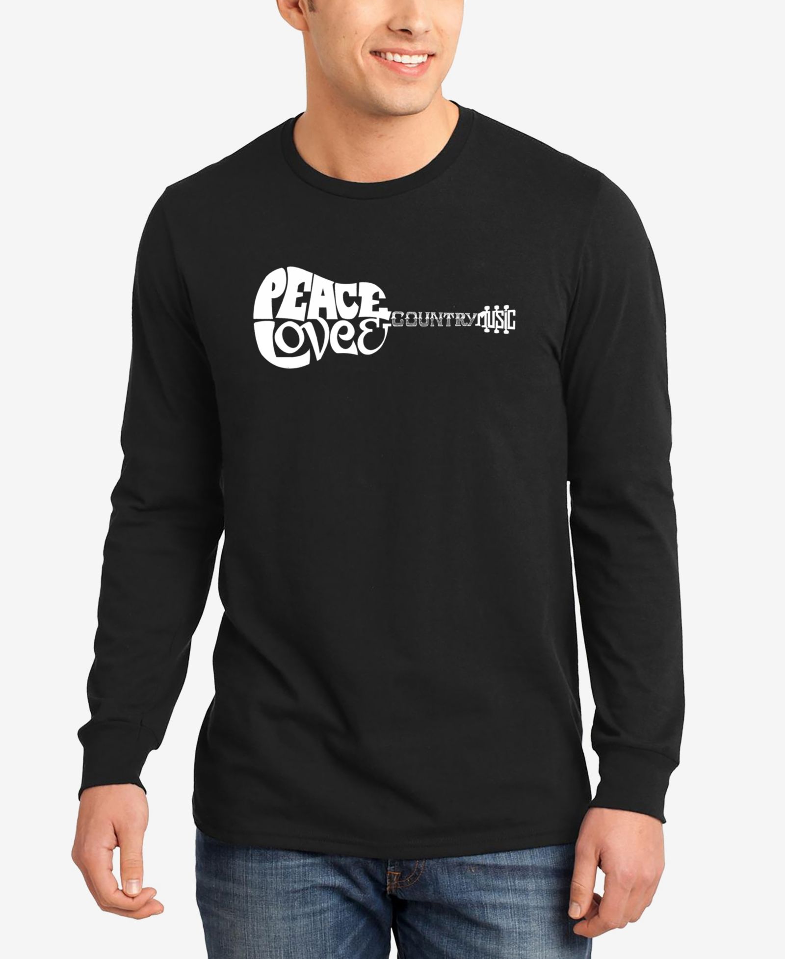 LA Pop Art Men's Peace Love Country Word Art Long Sleeve T-shirt