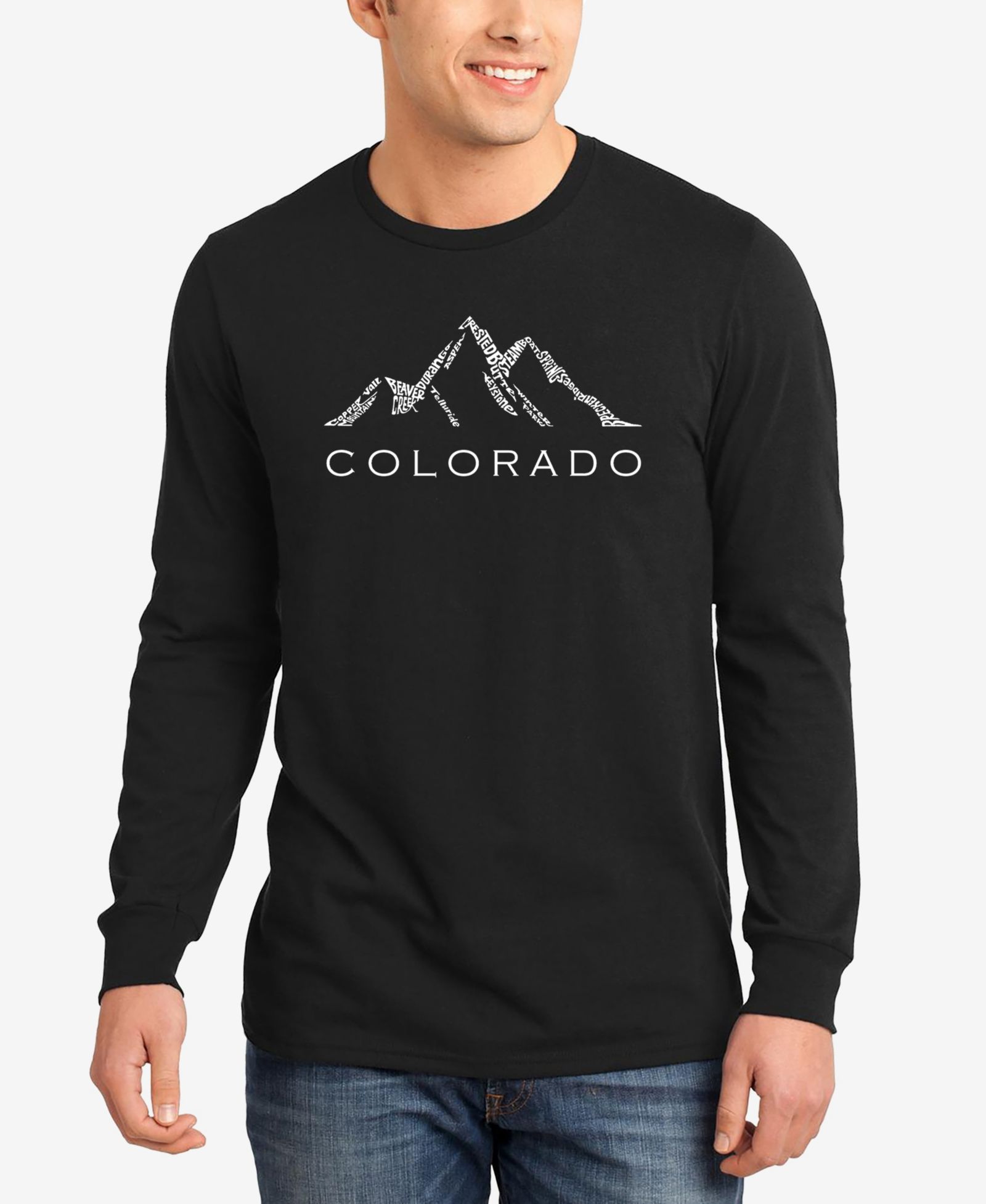 LA Pop Art Мужская футболка с длинным рукавом, принт Colorado Ski Towns