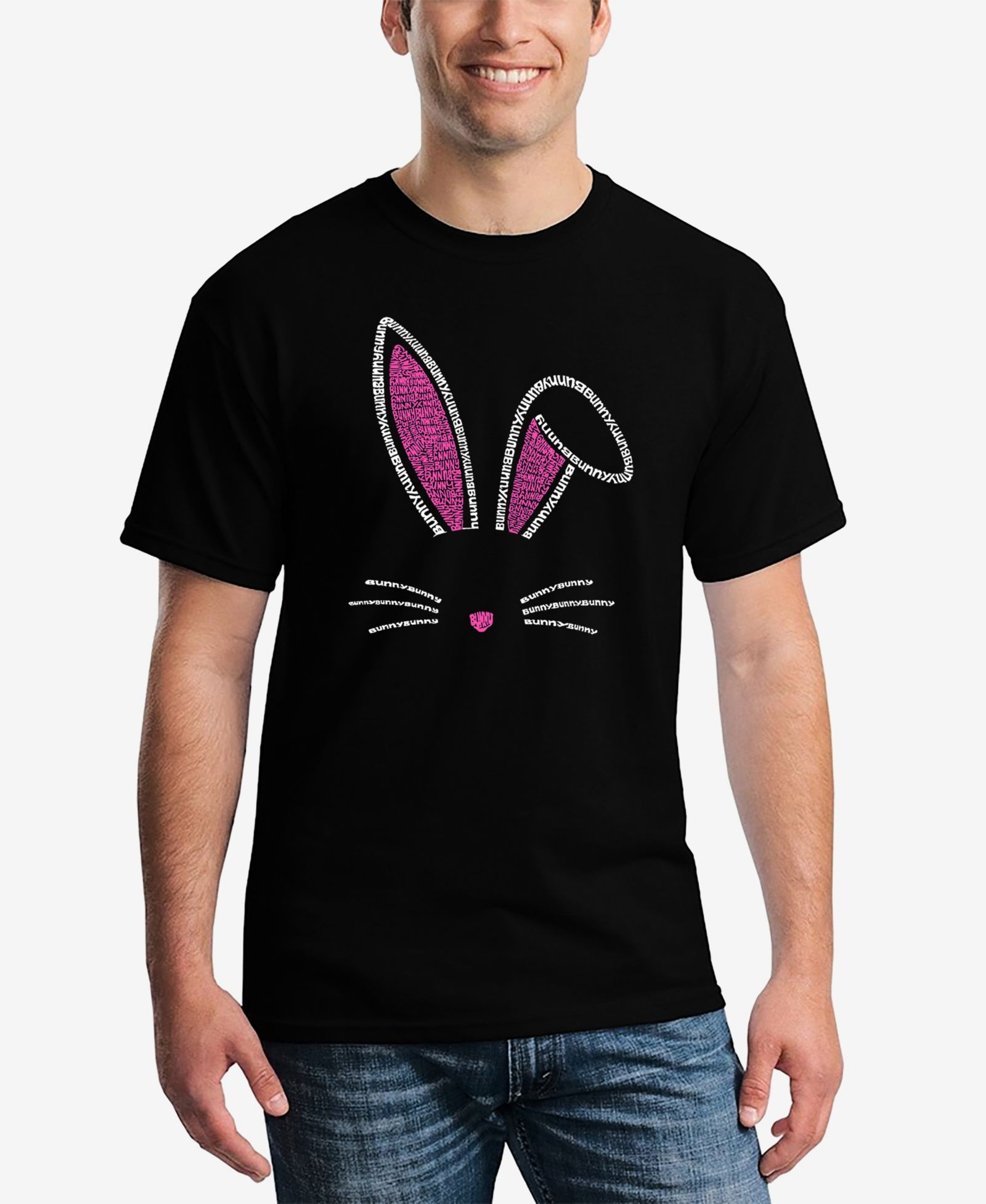 LA Pop Art Men's Word Art Bunny Ears Short Sleeve T-shirt