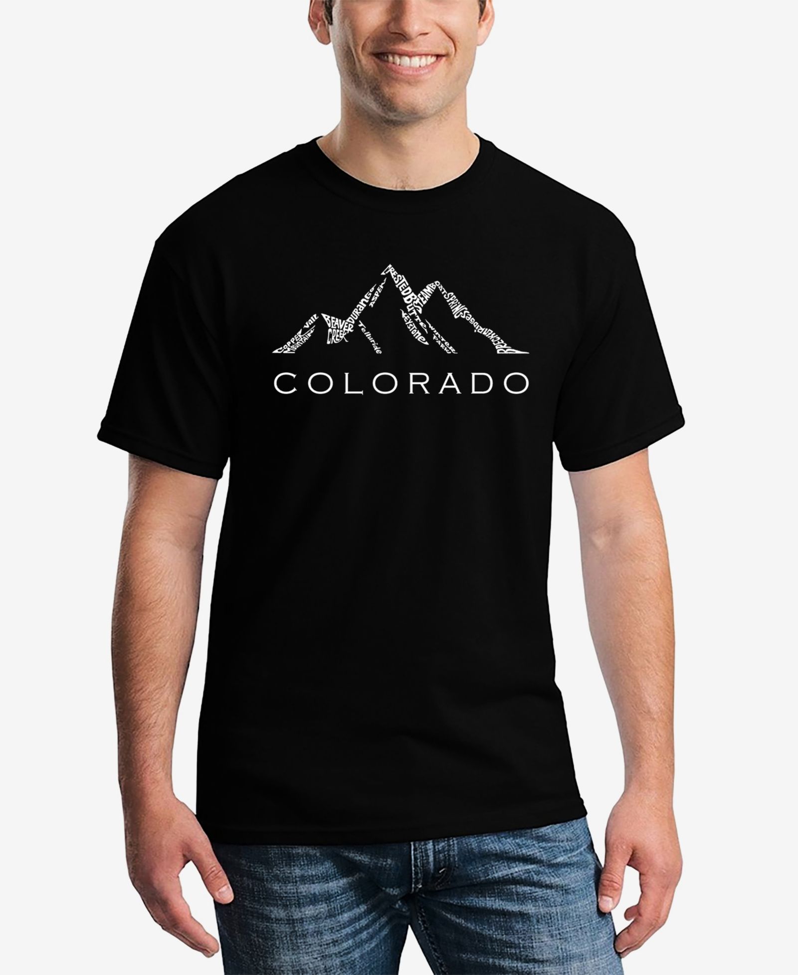 LA Pop Art Men's Word Art Colorado Ski Towns Short Sleeve T-shirt