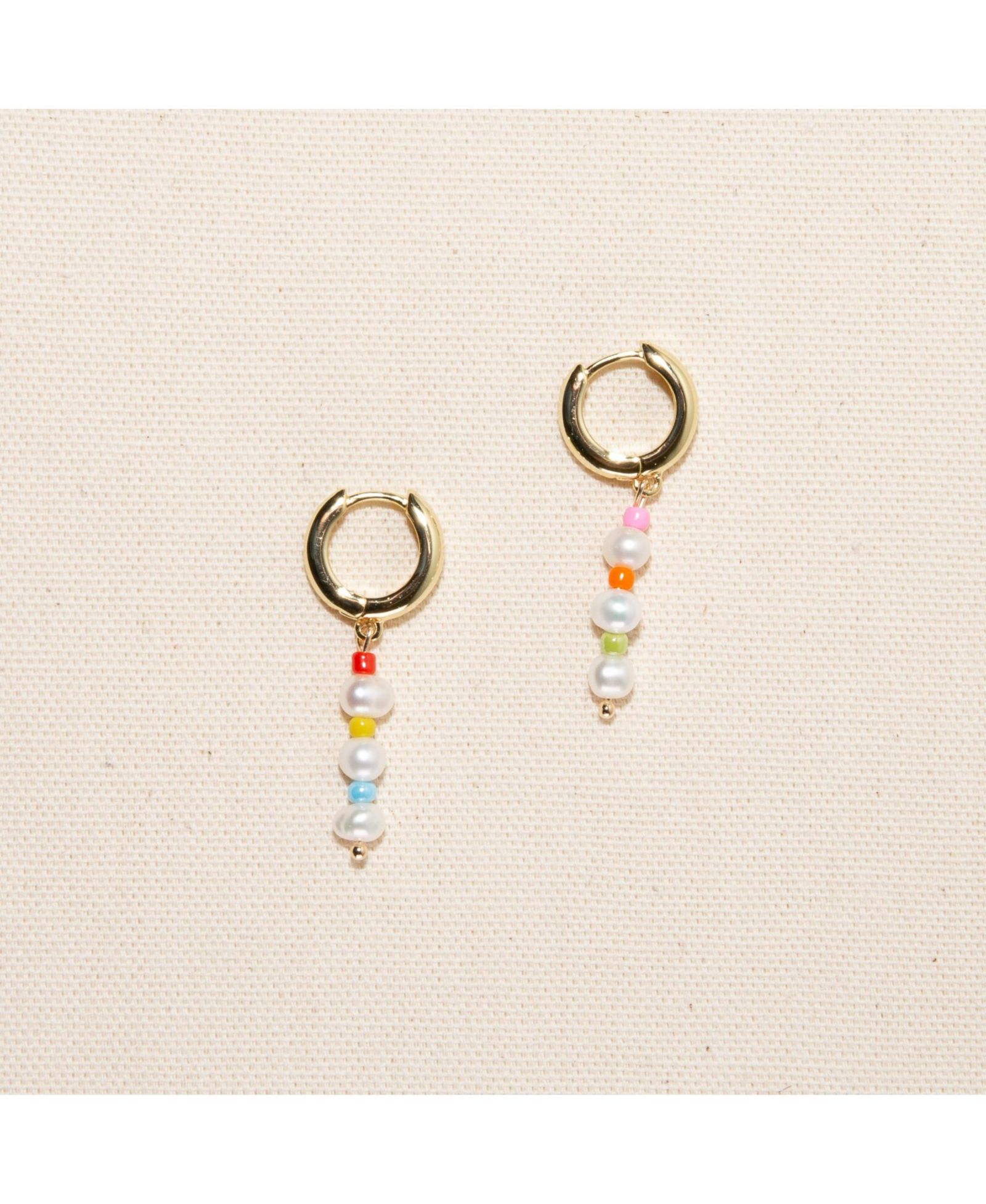 18K Gold Plated Freshwater Pearls with Colored Glass Beads - Amber Earrings For Women