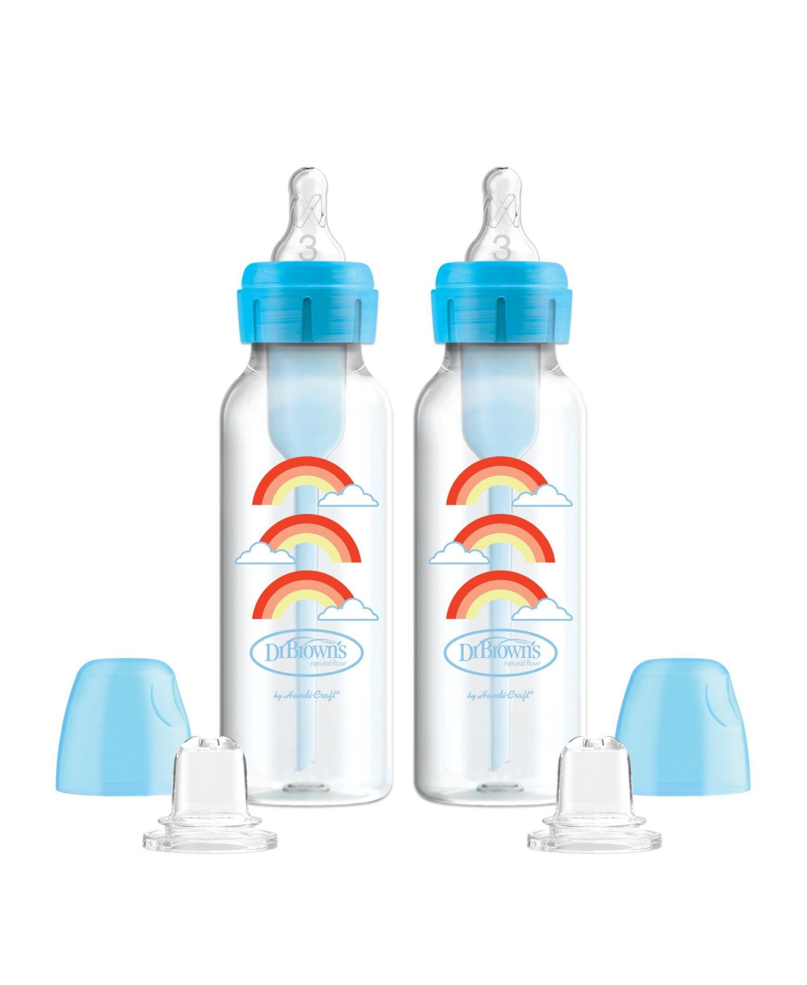Dr. Browns Anti-Colic Options+ Narrow Sippy Bottle Starter Kit, 8oz, 2 pack, Blue