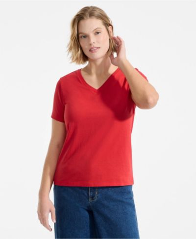 Lands' End Plus Size Supima Cotton V-neck T-Shirt