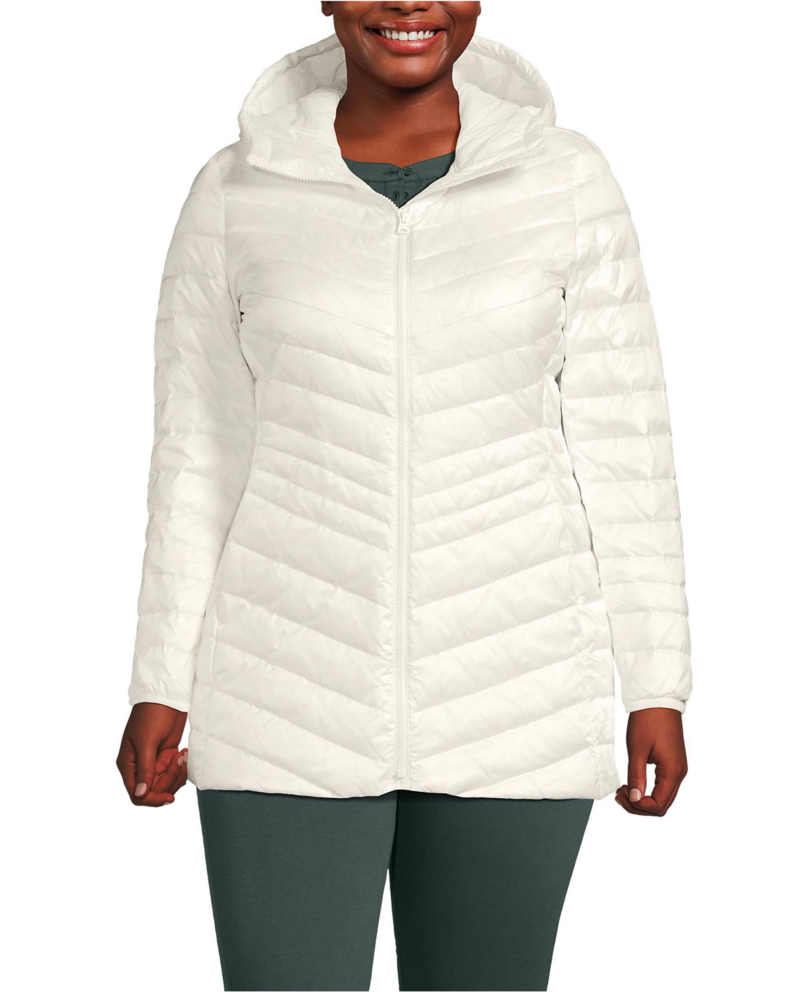 Lands' End Plus Size Wanderweight Packable Down Hooded Long Jacket