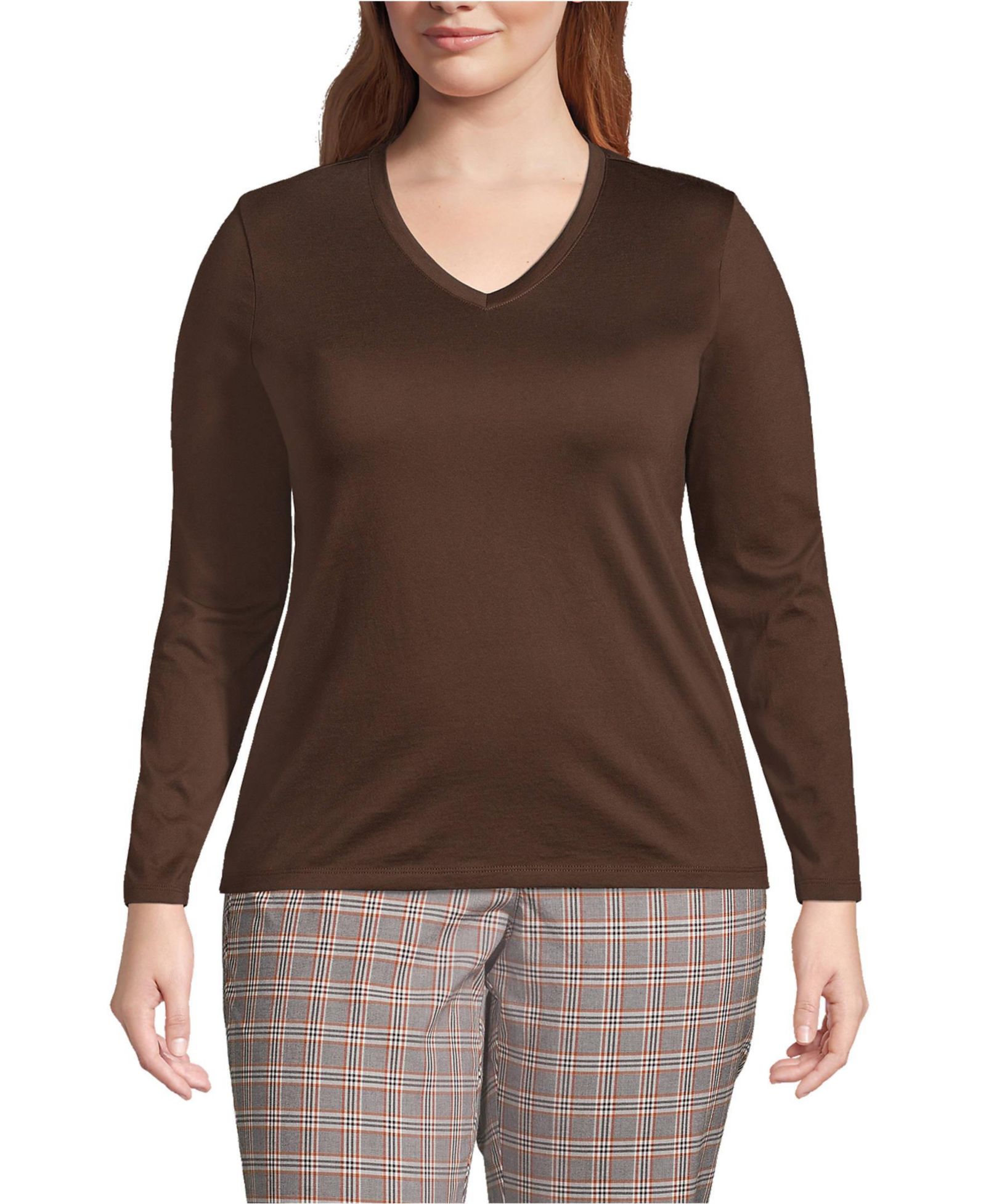 Lands' End Plus Size Supima Cotton Long Sleeve V-Neck T-Shirt