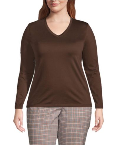 Lands' End Plus Size Supima Cotton Long Sleeve V-Neck T-Shirt