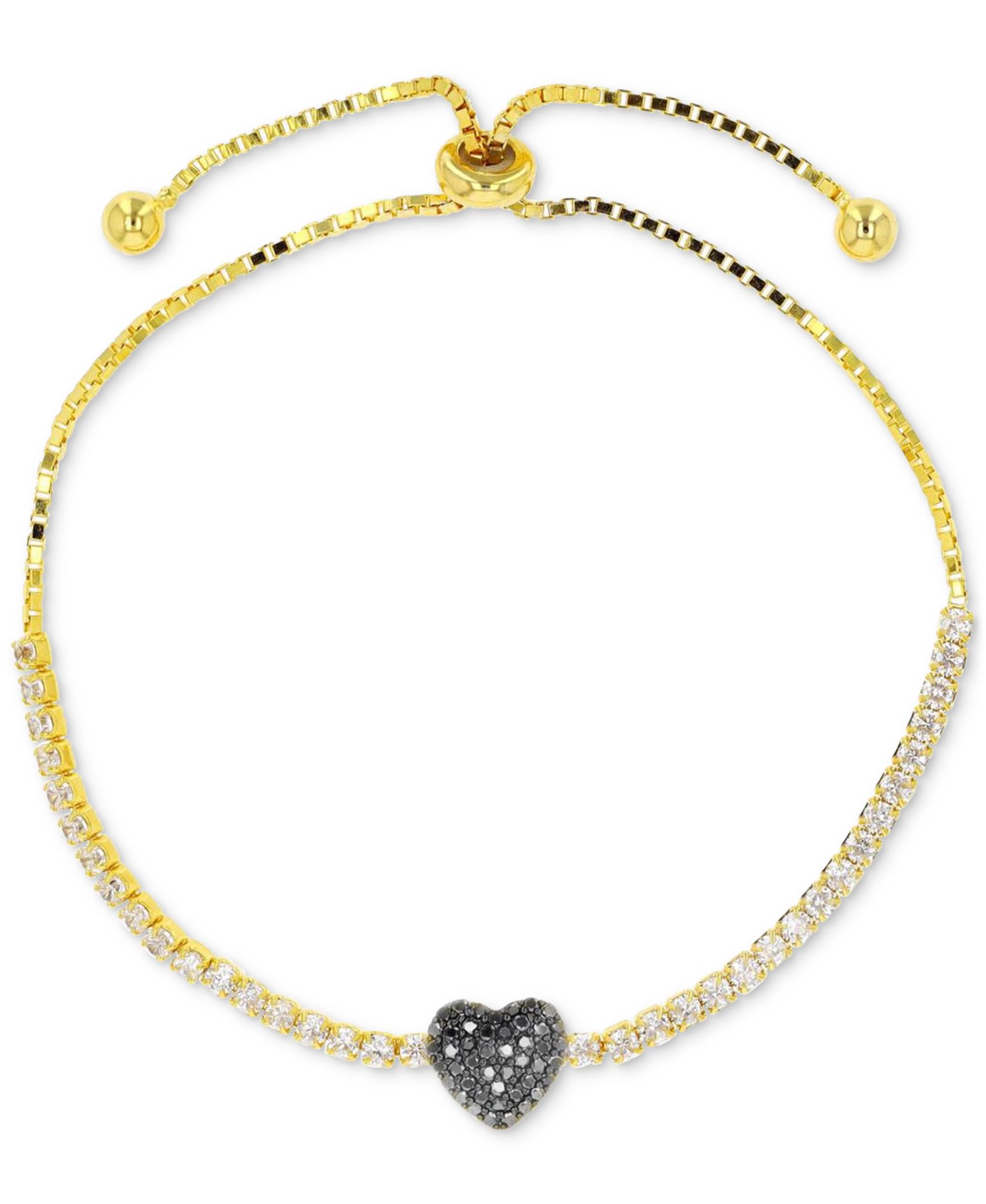 Браслет Bolo с черным шпинелем и белым цирконом, 14k Gold-Plated Sterling Silver