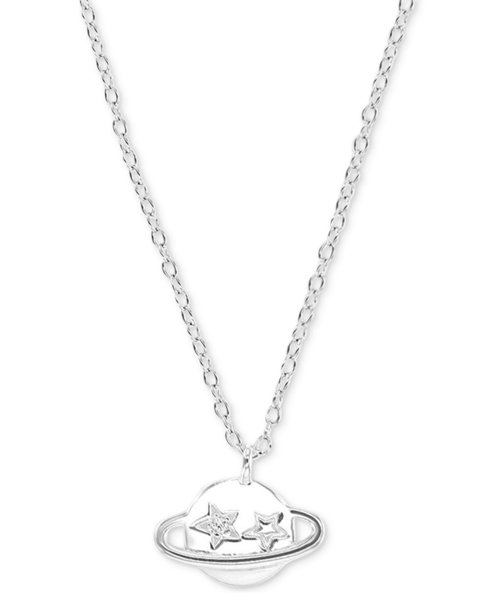Cubic Zirconia Saturn Pendant Necklace, 13" + 2" extender