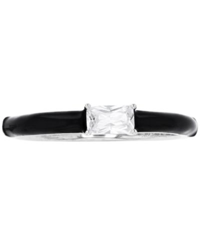 Cubic Zirconia & Hand-Painted Enamel Ring in Sterling Silver