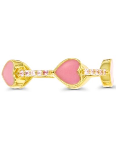 Macy’s Cubic Zirconia (0.25 ct. t.w.) and Pink Enamel Heart Eternity Band Ring in 14K Yellow Gold Over Sterling Silver