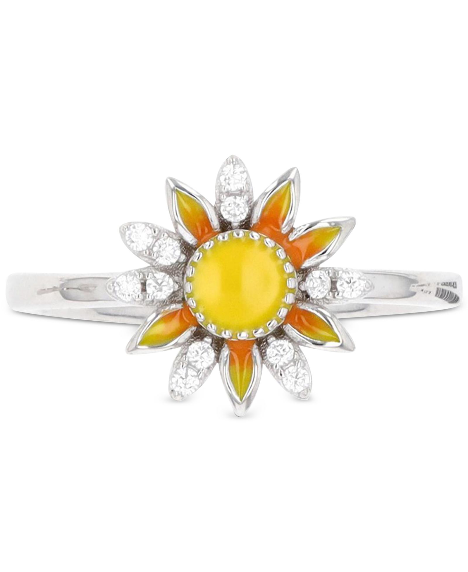 Cubic Zirconia & Hand-Painted Enamel Sun Ring