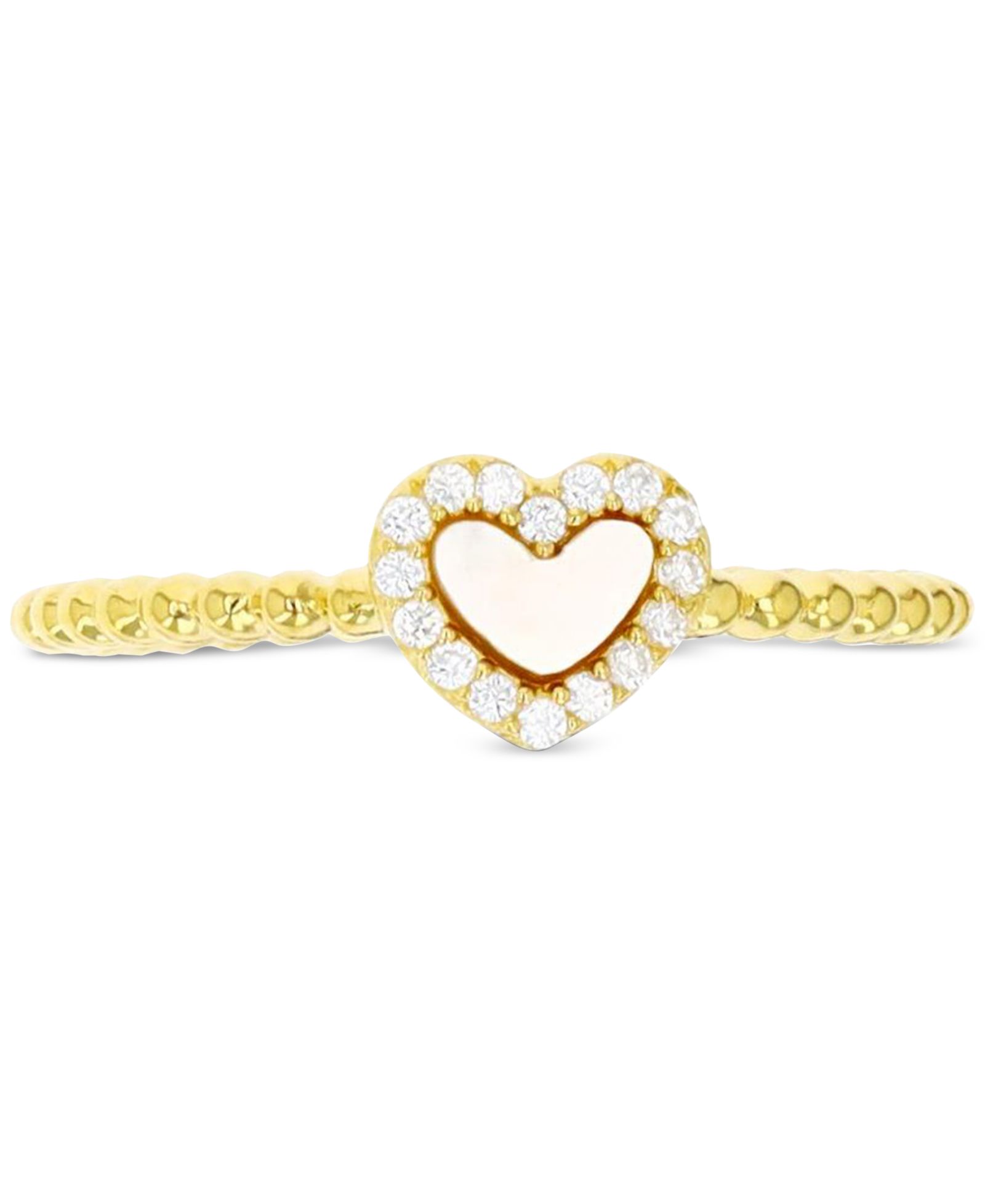 Кольцо Mother of Pearl & Cubic Zirconia Heart в позолоченном стерлинговом серебре 14k Gold-Plated