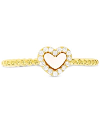 Кольцо Mother of Pearl & Cubic Zirconia Heart в позолоченном стерлинговом серебре 14k Gold-Plated
