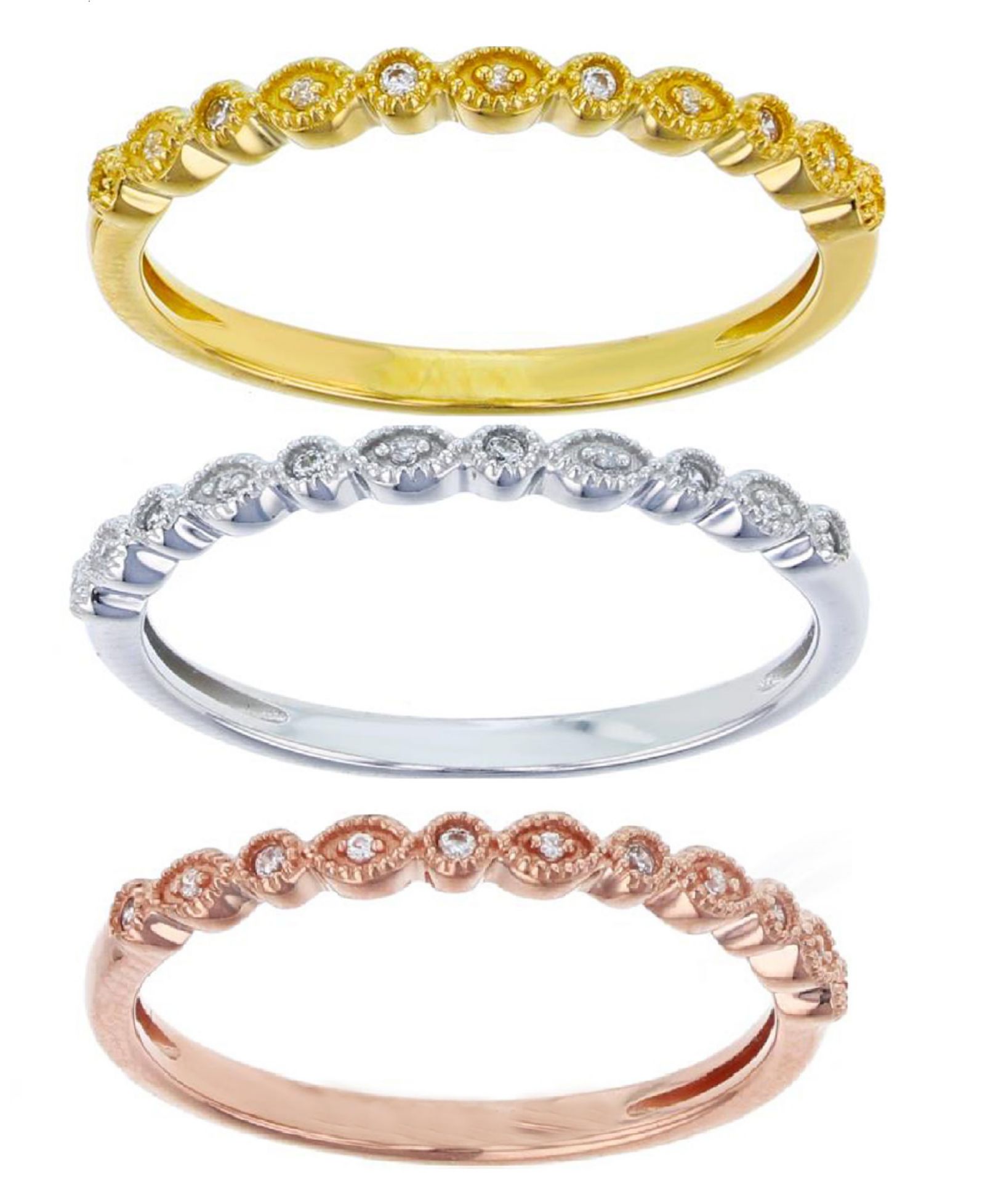 Кольцо Trio Stackable из белого сапфира (0.135 ct. t.w.) с напылением 14K желтого золота на стерлинговом серебре