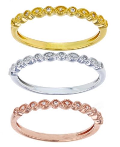 Macy’s Created White Sapphire (0.135 ct. t.w.) Trio Stackable Ring in 14K Yellow Rose Plating Over Sterling Silver or Sterling Silver