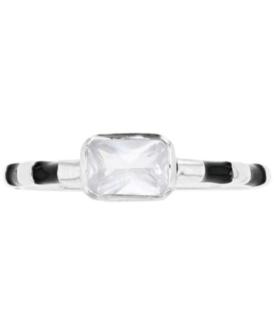 Cubic Zirconia & Striped Enamel Ring in Sterling Silver