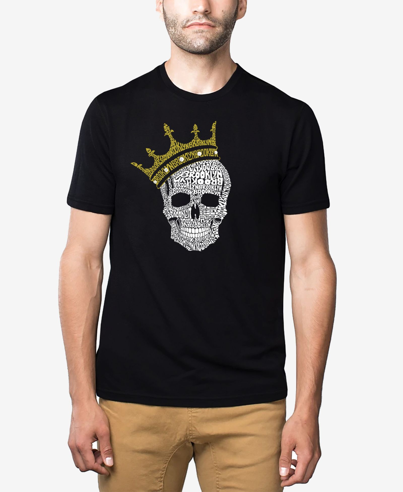 LA Pop Art Men's Cotton/Poly Blend Word Art T-shirt - Brooklyn Crown