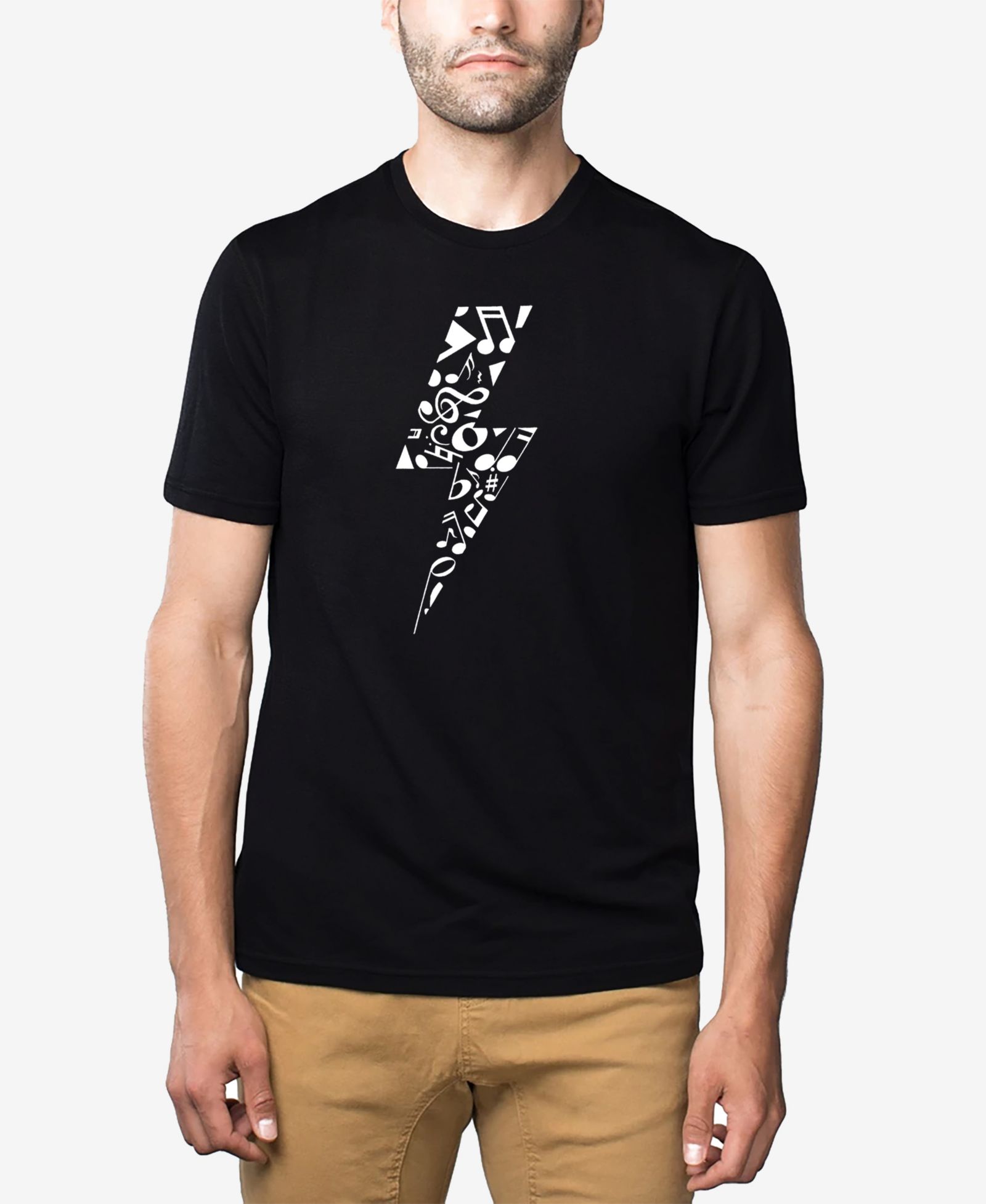 LA Pop Art Men's Cotton/Poly Blend Word Art T-shirt - Music Lightning Bolt