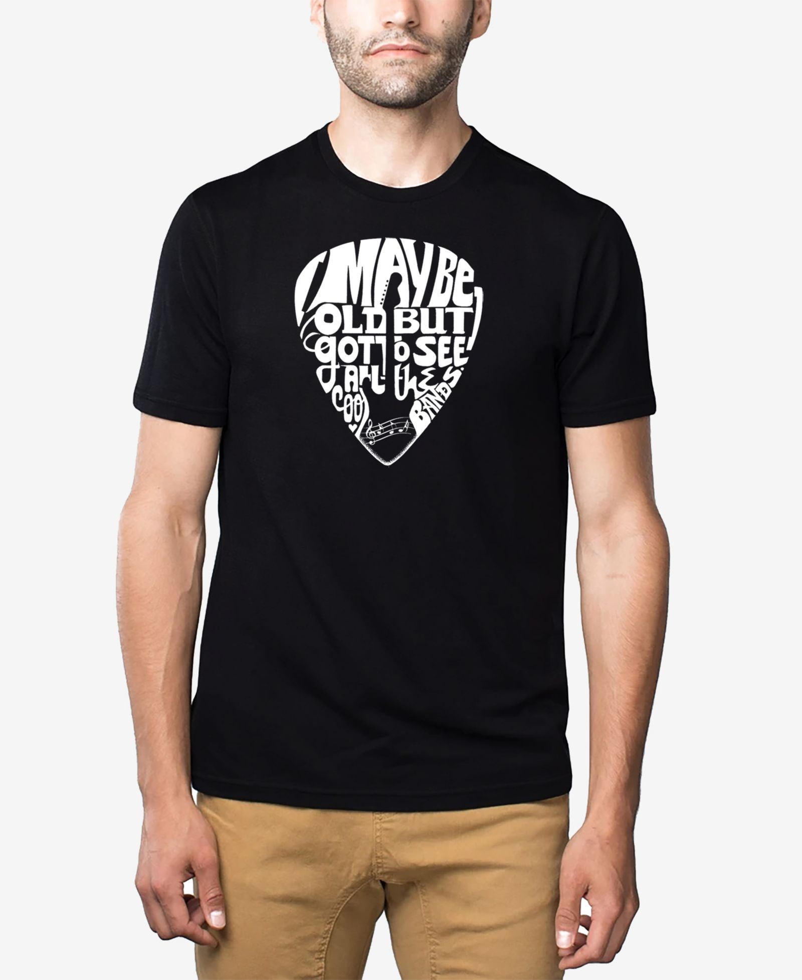 LA Pop Art Men's Cotton/Poly Blend Word Art T-shirt - Guitar Pick