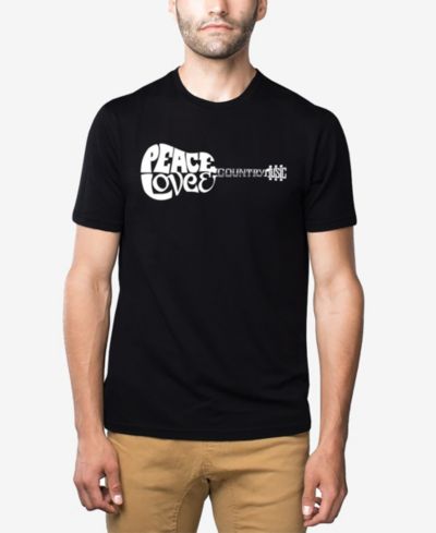 LA Pop Art Men's Cotton/Poly Blend Word Art T-Shirt - Peace Love Country Guitar