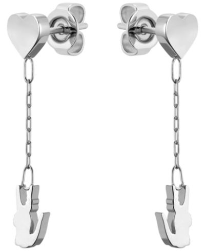 Lacoste Stainless Steel Heart and Crocodile Drop Earrings