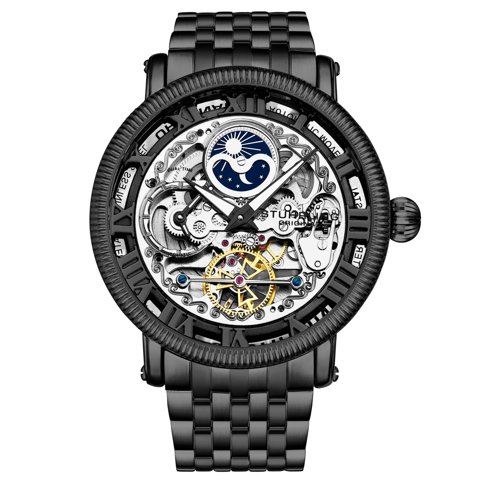 Stuhrling Original Model 3922 Men's Skeleton Automatic Stainless Steel Link Bracelet Watch