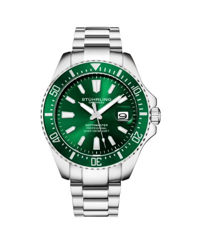 Мужские часы Stuhrling Aquadiver Silver-tone Stainless Steel, Green Dial, 42mm Round