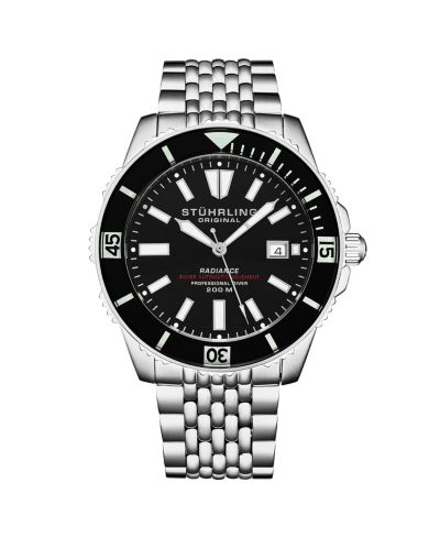 Мужские часы Stuhrling Radiance Heritage 1006 43mm Swiss Automatic Diver, Black Dial & Bezel, Oyster-Style Bracelet, 200M WR