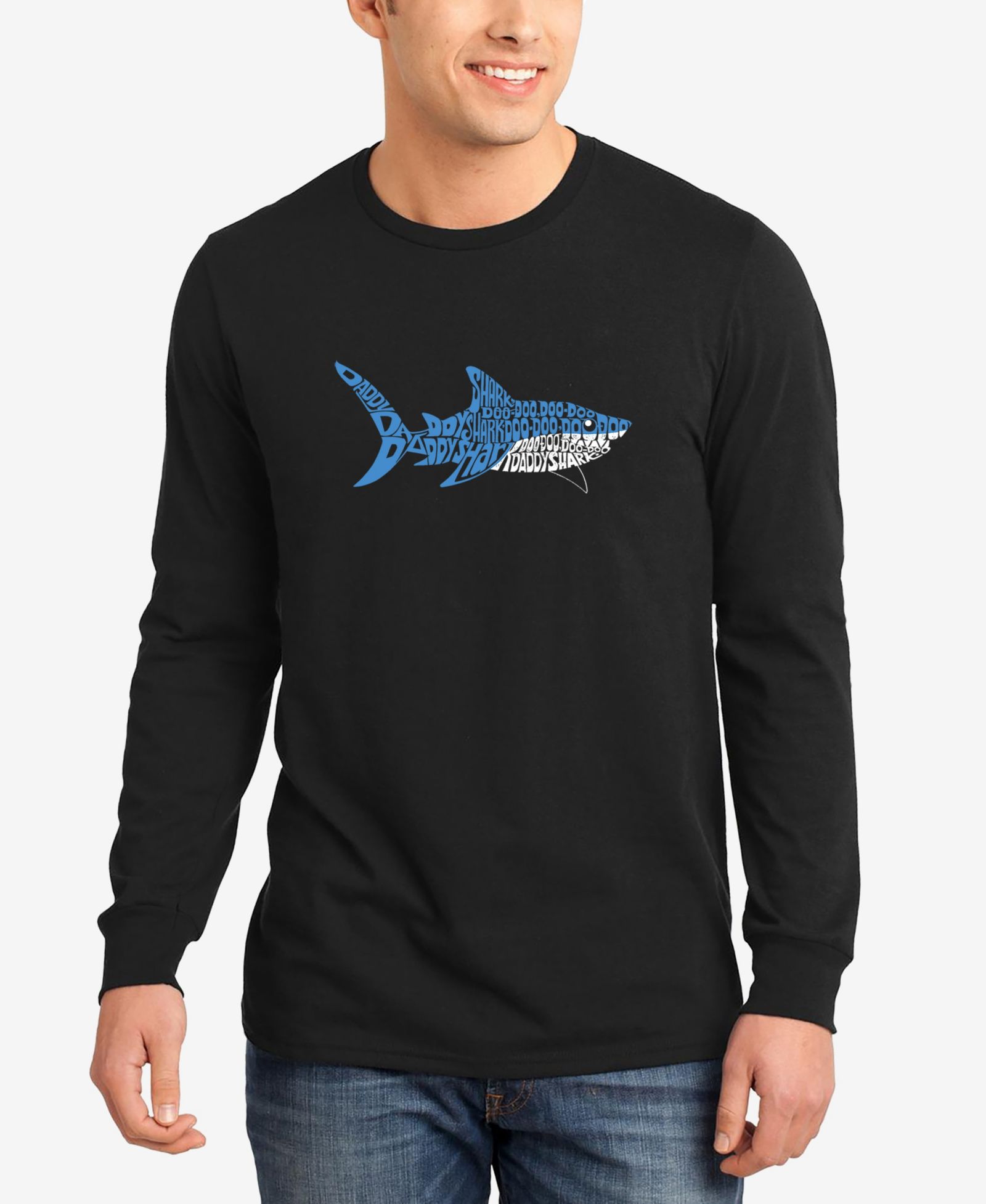 LA Pop Art Men's Daddy Shark Word Art Long Sleeve T-shirt