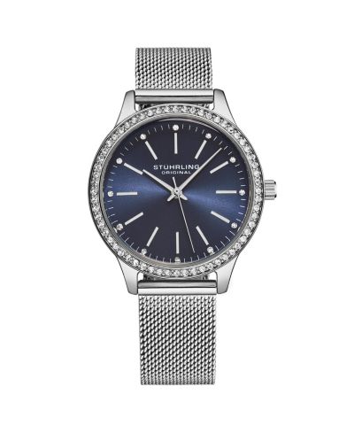 Женские часы Stuhrling Quartz Crystal Studded Silver Tone Mesh Bracelet