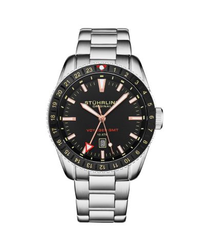 Мужские часы Stuhrling Aquadiver, серебристая нержавеющая сталь, черный циферблат, круглые 49mm