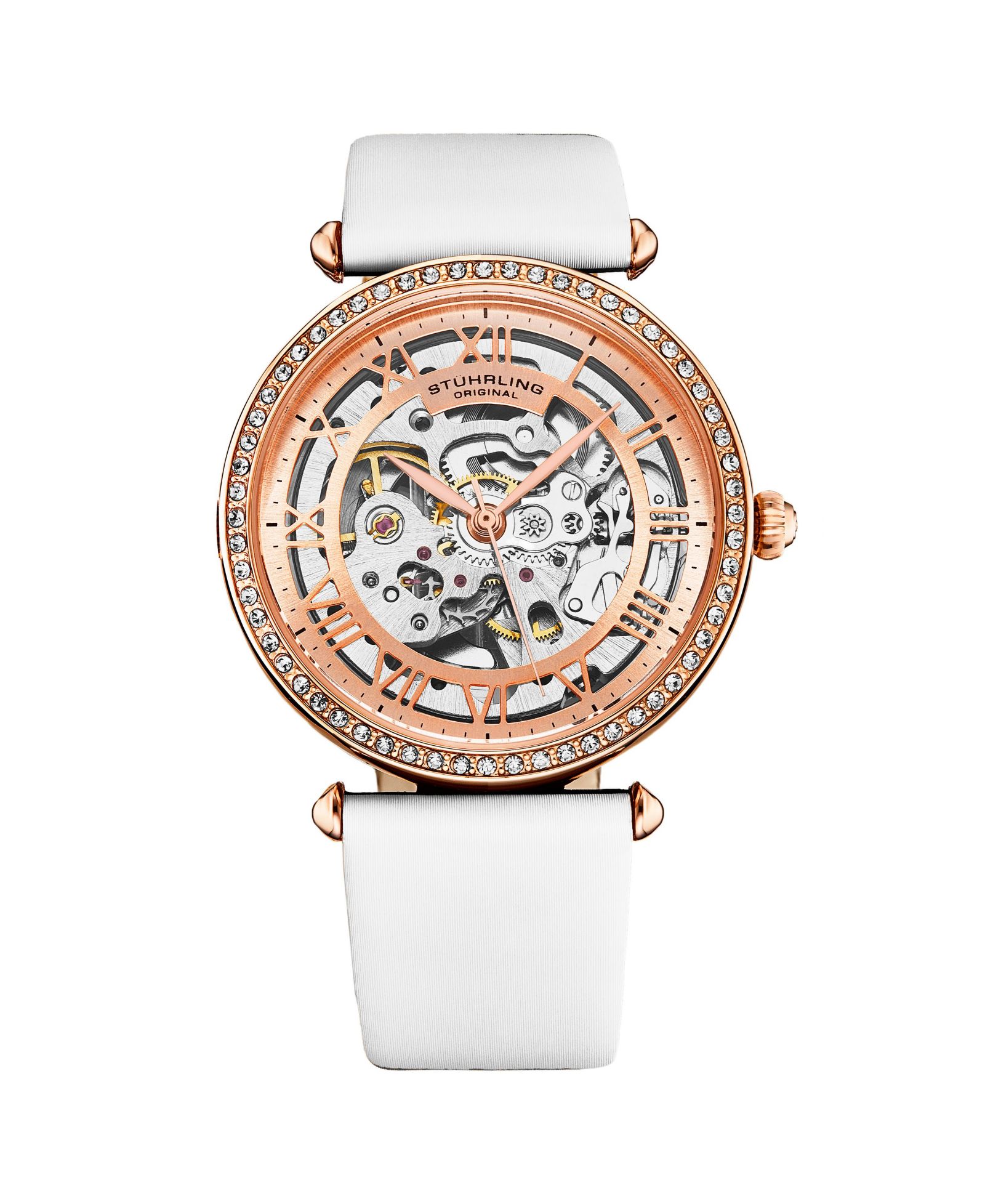 Женские часы Stuhrling Legacy с белым кожаным ремешком и двухцветным циферблатом Rose-Gold, 45mm Round