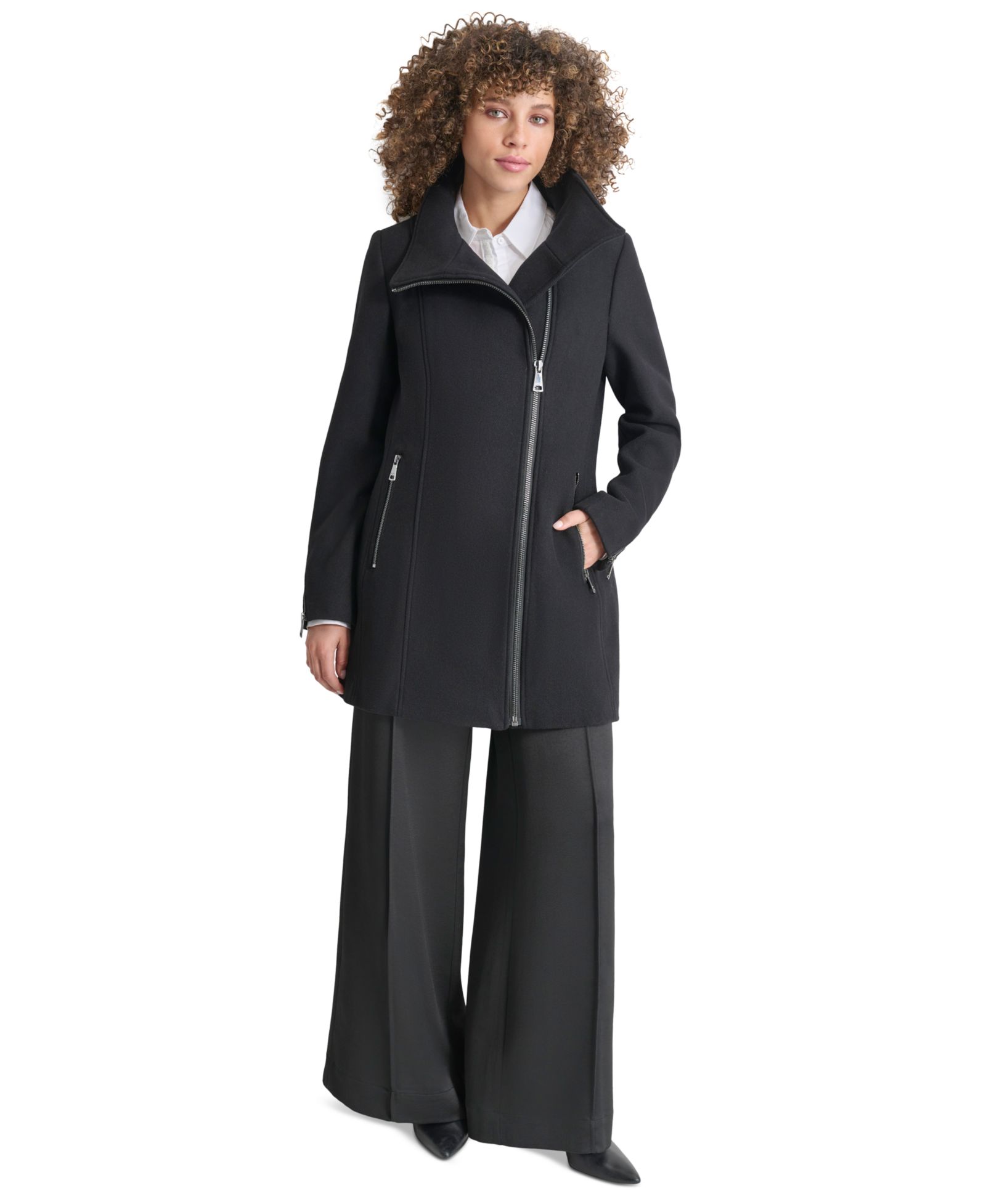 DKNY Women's Asymmetrical Zip Coat