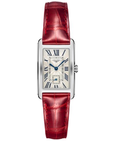 Женские швейцарские часы Longines DolceVita Red Leather Strap, 23x37mm