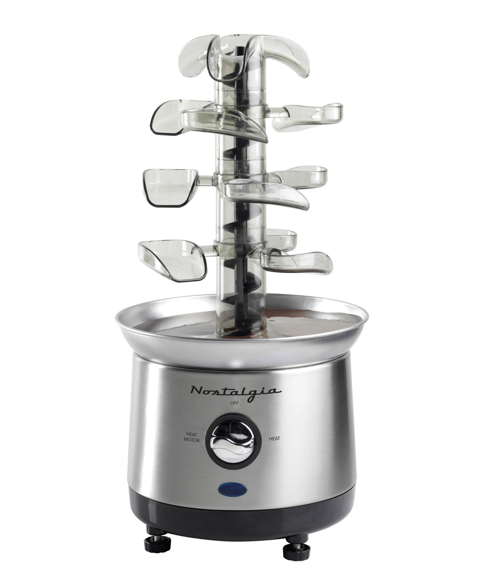Nostalgia 2 Pound Stainless Steel Cascading Fondue Fountain Chocolate, BBQ Sauce, Ranch, Nacho Cheese, Buffalo Sauce