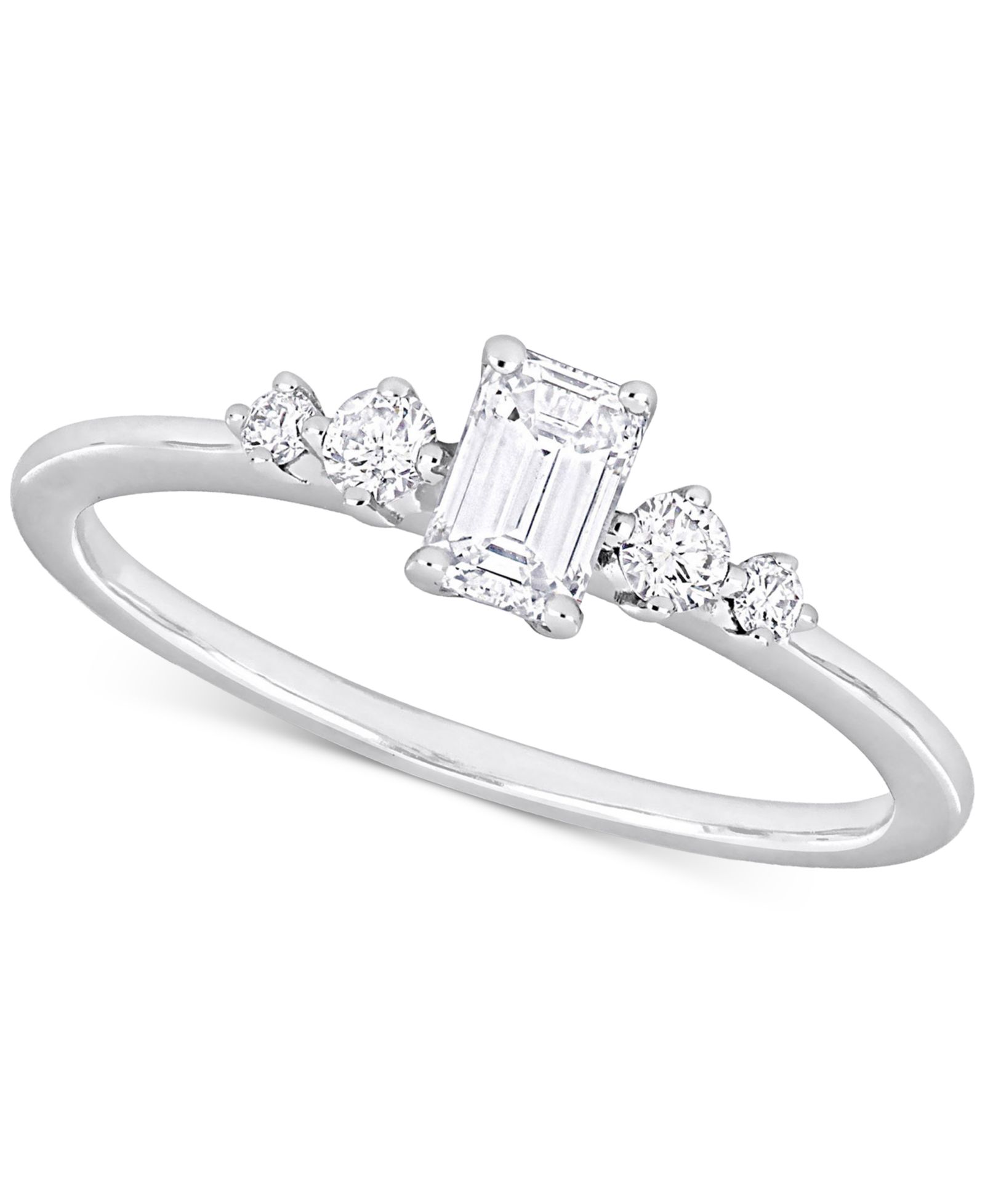 Помол engagement ring Diamond Emerald- & Round-Cut Three Stone в 14k White Gold (1/2 ct. t.w.)